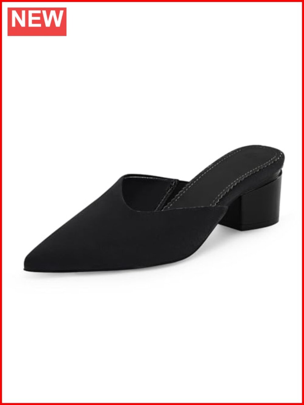 Pointed Toe V Cut Mules Chunky Block Heels Slip On Clogs Office Slides